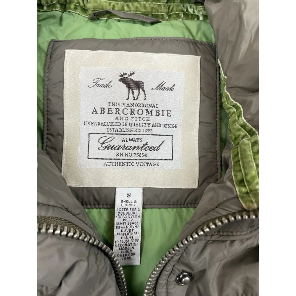 Vintage Abercrombie &‎ Fitch Down Puffer Vest Small Green Brown AS IS Zipper